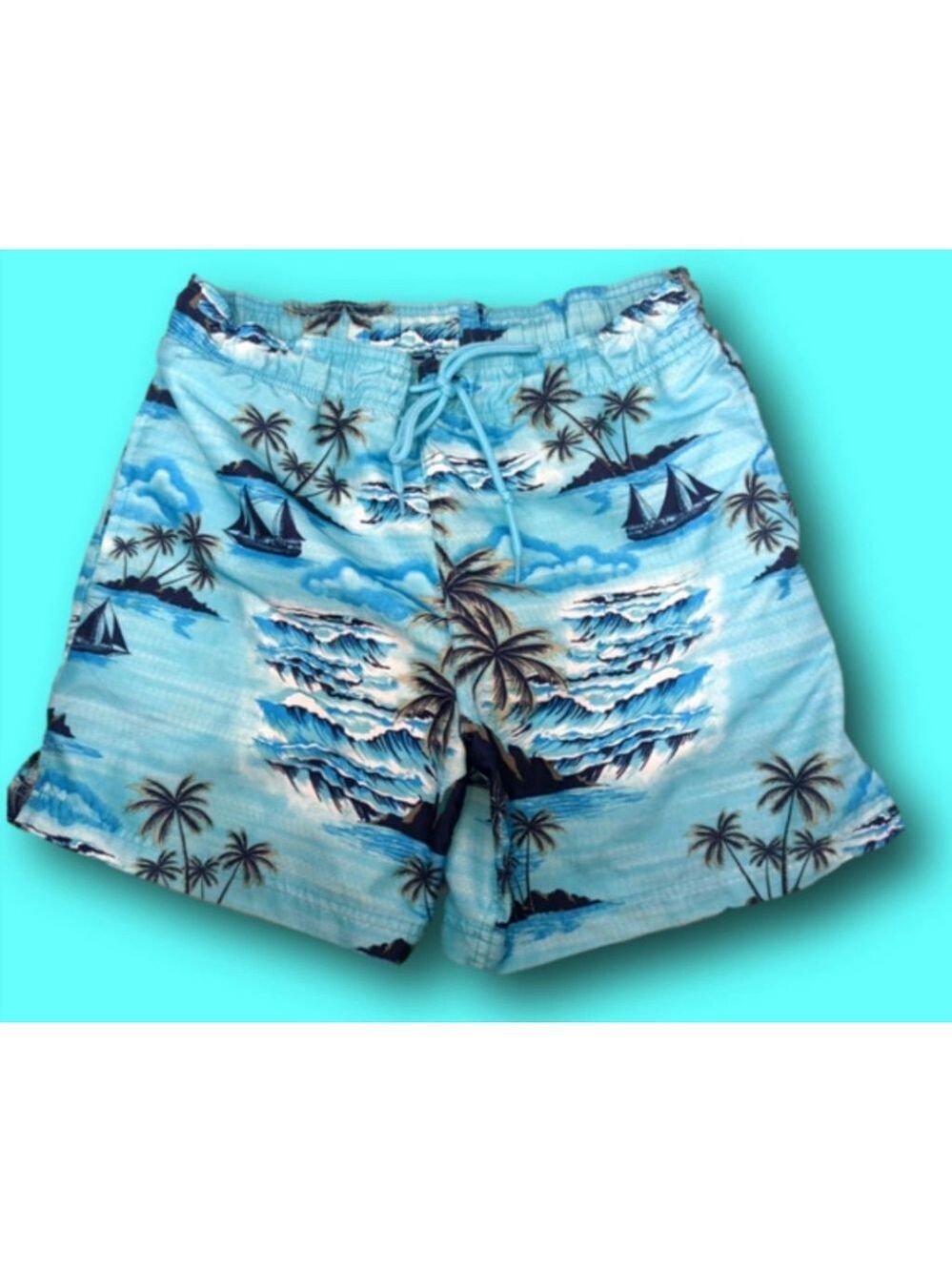 Men's George Swim Trunks Shorts M (32-34) Blue Palm Tree Print
